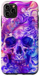 Coque pour iPhone 11 Pro Max Aquarelle violette ethnique horreur bleu feu flamme crâne