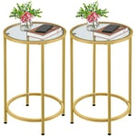 Yaheetech Lot de 2 Table d’Appoint, Bout de Canapé Ronde en Verre trempé, Cadre en métal, Table Console, Table de Chevet pour Salon Balcon Chambre