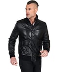 D'Arienzo Bomber Veste Cuir Agneau Noir Homme Moto Veste Motard Blouson Véritable Cuir Made in Italy Alex Bottoni Noir/58/4XL