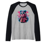 Rizzly Bear Synthwave Retrowave Aesthetic Vibes Cute Bear Raglan Baseball Tee