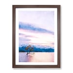 Lone Tree In New Zealand Painting Modern Framed Wall Art Print, Ready to Hang Picture for Living Room Bedroom Home Office Décor, Walnut A4 (34 x 25 cm)