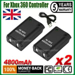 2 Rechargeable Battery + USB Charger Cable Pack For XBOX 360 Wireless Controller