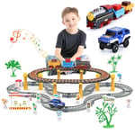 JONRRYIN Circuit Train électrique Enfant, Voitures électriques Voies Ferrées Accessoires, avec Sons, Lumières, Cadeaux de Noël, Jouet Cadeau Enfant (67 Pièces)