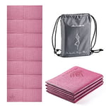 Avoalre Tapis Yoga Antidérapant et Pliable Tapis de Sport INDECHIRABLE Epais 5mm Tapis Yoga de Voyage 173x61CM pour Pilâtes, Gym, Aérobic, Stretching, Entraînement, Enfant et Femme avec Sac-Rose