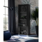 Vitrine Armoire Tivoli, Noir/Noir, Largeur 55cm x Hauteur 159cm x Profondeur 35cm, sans led, 3 étagères, pour Salon, Chambre, Entrée - Komodee