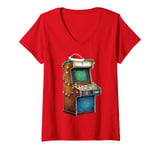 Womens Arcade Slot Machine 80s Retro Video Games Christmas Hat Xmas V-Neck T-Shirt