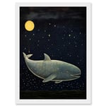 Artery8 Whale Breach at Full Moon Reach for the Stars Conceptual Artwork Kids Bedroom Artwork Framed A3 Wall Art Print