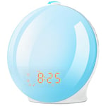 Alarm Clock Wake Up Light with Sunrise/Sunset Simulation Dual Alarms and Snooze Function, 7 Colors Atmosphere Lamp, 7 Natural Sounds and FM Radio, Built-in Phone Charging Port [Energy Class G]