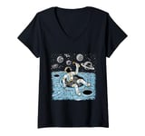 Womens Astronaut Chilling in a Moon Pool V-Neck T-Shirt