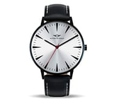 Nation of Souls Argo Collection Black and White Unisex 42mm Stainless Steel Case Wrist Watch with 20mm Leather Strap British Designed Watches