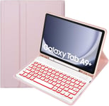 Étui Clavier Pour Samsung Galaxy Tab A9 Plus 11 Pouces Modèle 2023 (Sm-X210/X216/X218),Azerty Français,Clavier Détachable Sans Fil Rétroéclairé,Rose