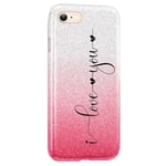 Coque Iphone 7 et 8 et SE 2020 paillettes rose tie avec votre texte 3 love you