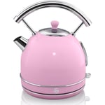 Swan - SK14630PNEU Retro Bouilloire, 1,8 l, Acier Inoxydable sans bpa, Résistance Cachée, sans Fil 3000W Rose