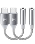 USB C to 3.5mm Jack Adapter,Stouchi USB C Headphone Audio Jack Adapter Type C to 3.5mm Hi-Fi DAC Compatible for Samsung Galaxy S23/S22/S21,Pad Air Pad Pro 2022,Note20,Pixel 7,Pad mini 6-Silver 2 Pack