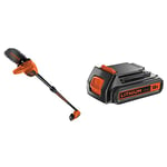 BLACK+DECKER Elagueur sur Perche Sans Fil 18V, Coupe-Branches sur Batterie 18V 2 Ah avec Manche Télescopique, Guide de 20 cm & Batterie Lithium 18V 2 Ah, Compatible avec Tous Les Outils 18V