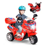 GOPLUS Moto Electrique Enfants 3-6 Ans avec Fonction Avant et Arrière, Sons et Musique, Moto Porteur Bebe,Voiture Electrique Enfants,Charge 30KG,3 km/h(Rouge)