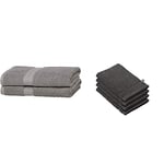 Amazon Basics Lot de 2 draps de Bain résistants à la décoloration Gris & De Witte Lietaer 194690 Stephanie Lot de 4 Gants de Toilette Coton Gris Foncé 540 g/m² 15 x 22 x 1 cm