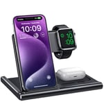 Charging Station,EXW 3 in 1 Wireless Charging Station for iPhone 16/15/14/13/12/11/XR/X/8,Fast Wireless Charging Stand for Airpods Pro/3/2 and iWatch（No Adapter Included)