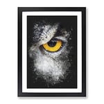 Eye Of An Owl Paint Splash Modern Framed Wall Art Print, Ready to Hang Picture for Living Room Bedroom Home Office Décor, Black A3 (34 x 46 cm)