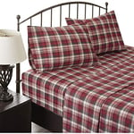 WOOLRICH Flannel 100% Cotton Sheet Set Warm Soft Bed Sheets with 14" Deep Pocket Cabin Lifestyle, Cold Season Cozy Bedding Set, Matching Pillow Case, King, Red Plaid, 4 Piece