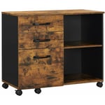 Caisson 3 tiroirs meuble rangement bureau avec compartiments ouverts sideboard pour format a4 documents support d'imprimante style industriel 80 cm