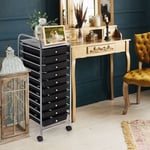 Design In - Chariot Rangement Roulant 10 Tiroirs Amovibles Desserte Bureau Classeur Roulettes 32,5x37x86 cm Noir CW26728