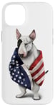 Coque pour iPhone 14 Plus Bull Terrier Dog Patriot Wrap dans le drapeau des États-Unis Amérique