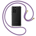 TBOC Coque Compatible avec Samsung Galaxy S21 Ultra - S21 Ultra 5G [6.8"] Coque Transparent avec Corde [Violet] pour Téléphone Portable Cordon Réglable Pratique Chaîne De Cou Résistant Aux Rayures