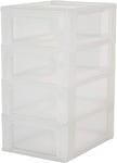 Iris Ohyama Plastic Storage Drawers Unit, 4 Deep Drawers, Frosted White, Easy-Pull Drawers, A4, A5 & A6 Format, File Organiser, For Office, School, Stationary, BPA Free, Chest, Tower, OCH-2004