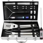 20 Ustensiles Barbecue en Acier Inoxydable Professionnel - Kit Barbecue Accessoires de Grill pour Camping Cuisine d’Extérieur - Set Barbecue Outils Portable en Aluminium Case - Cadeau Homme et Papa