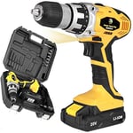 Bakaji Power Tools Perceuse visseuse à double batterie au lithium en coffret 20 V sans fil double vitesse avec LED Light Work, mandrin autoserrant Poignée ergonomique, Set de 13 embouts inclus