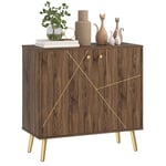 HOMCOM Buffet Salon Meuble de Rangement avec décoration à Lignes d'acier dorées, étagère réglable, Pieds en Acier, pour Salon, Salle à Manger, dim. 80 x 37 x 77 cm, Marron et Noir