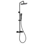 K2O Colonne de Douche Chillout Sea 83-119cm Design Carré Noir Mat - Robinet Mitigeur Thermostatique, Hauteur Réglable, Douchette à Main