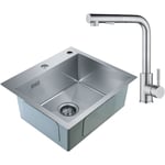 2 en 1 Évier 1 Bac Inox 50 x 45 x 18,5 cm + Robinet de Cuisine Inox Extractible (Sans distributeur de savon) - Cecipa