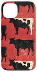 Coque pour iPhone 13 Rouge Art Déco Vaches Géométriques Ranch Pâturage Ferme Rustique