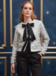 Sister Jane Chandelier Bow Sequin Cardigan, Silver