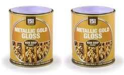 2x 151 Wood Metal Interior Exterior Non-Drip Metallic Gloss Paint 300ml - Gold