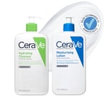 CeraVe Face & Body Routine for Dry Skin, Hydrating Cleanser & Moisturising Lotion 562ml x2