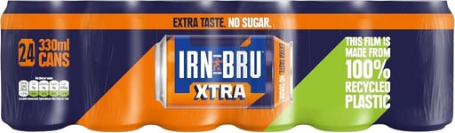 IRN-BRU XTRA, 24 Pack Zero No Sugar & Low Calorie Fizzy Drinks Multipack Cans -