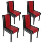 Mendler - Lot de 4 chaises de séjour Littau, simili-cuir, noir-rouge, pieds foncés