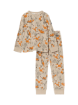 Polarn O. Pyret Kids' Fox Print Organic Cotton Pyjamas, Taupe/Multi