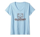 Womens Gloomy Bear Naughty Grizzly Light Brown Face Text Logo Anime V-Neck T-Shirt