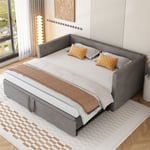 LBF - Lit gigogne 90/180x200cm, lit capitonné canapé-lit extensible avec sommiers à lattes, lit multifonctionnel style moderne, velours - Gris - Gris