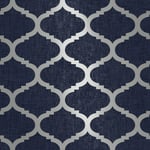 Navy Blue Wallpaper Trellis Geometric Metallic Textured Silver Feature Wall New