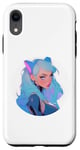 Coque pour iPhone XR Blue Hair Anime et Manga Style Fille portant des oreilles de chat