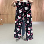 Cartoon HelloKitty flanellpyjamas för kvinnor, vadderade och tjockare varma pyjamas för flickor Black XL