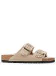 Birkenstock Two Strap Arizona Suede Shearling Wider Fit Sandals - Taupe - Brown, Brown, Size 7, Women