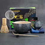 Set de thé japonais (7 pièces) Set de fouet à matcha Bol à matcha avec bec verseur Fouet à matcha en bambou (Chasen) Pelle (Chashaku) Support de fouet à matcha Set de préparation du thé. N17