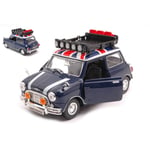 MINI COOPER CLASSIC 1961 WITH ROOF RACK BULE/WHITE/RED 1:18 MotorMax Die Cast