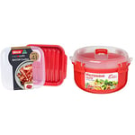 Décor Microwave Bacon Cooker | Splatter Proof Crisper Tray with Lid | Dishwasher Safe | BPA-Free & Sistema Microwave Round Bowl - Microwave Food Container - 915 ml - BPA-Free - Red/Clear